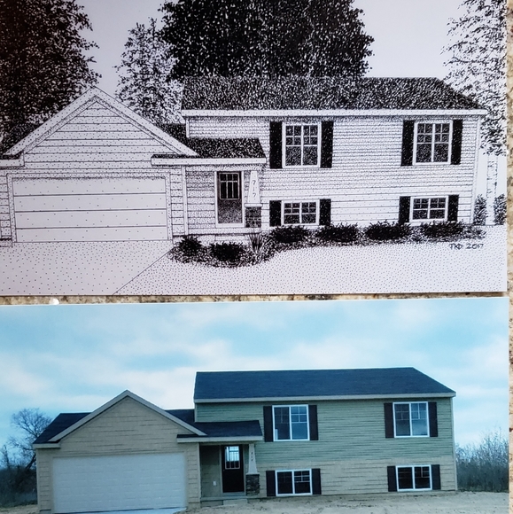 Custom pointillism architectural drawings